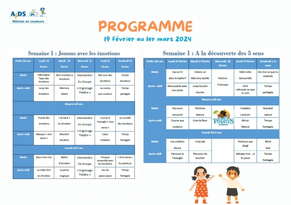 ACCUEIL DE LOISIRS DU 19 FEVRIER AU 1ER MARS 2024