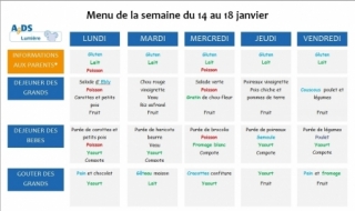 Menu 14 au 18 / 01